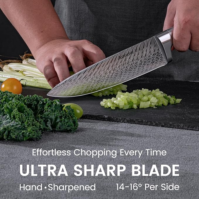 Knife Set, Astercook 15 Pieces Kitchen Knife Set with Built-in Sharpener, German Stainless Steel Knife Block Set, Razor-Sharp Knives with Full-tang Handle, Dishwasher Safe, Mothers Day Gifts - Image 4