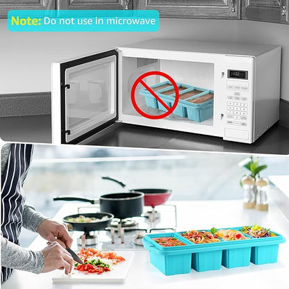 Ztomine Silicone Freezer Tray With Lid - Silicone Freezer Food Molds- Large Ice Cube Tray,Silicone Freezer Container,Freeze & Store Soup, Sauce, Broth,Leftovers - Makes 4 Perfect 1 Cup - Image 6