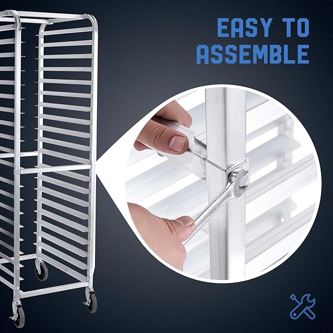 Profeeshaw Bun Pan Bakery Rack 20 Tier with Wheels, Aluminum Racking Trolley Storage for Half or Full Sheets