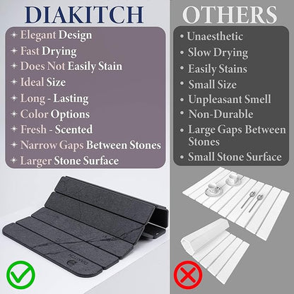 Stone Drying Mat for Kitchen Counter – Super Absorbent Stone Dish Drying Mat, Foldable & Quick Dry, Diatomaceous Earth Mat for Dish & Bottle, Ideal for Kitchen - 23.6" x 15.4", Dark Grey - Image 6