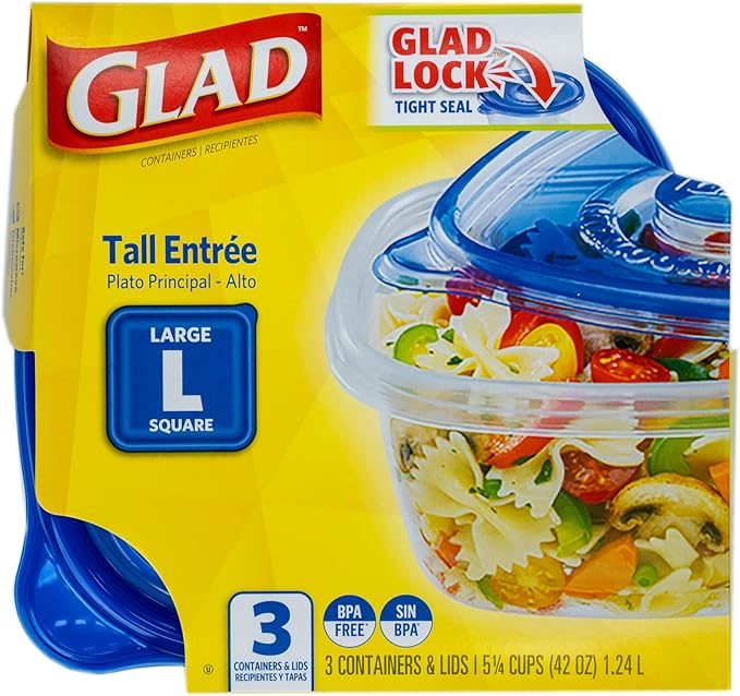 Glad GladWare Tall Entree Food Storage Containers with Lids, Large Square BPA Free Plastic for Meal Prep and Lunches, Lock Tight Seal, Microwave and Dishwasher Safe, 42 Oz, 3 Count - 6 Pack - Image 3