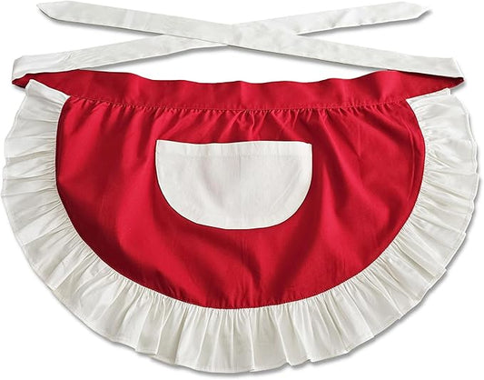 Women’s Waist Aprons with White Pockets Half Server Home Waitress Vintage Servant Apron for Kitchen Cooking