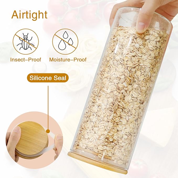 BGraceyy Glass Jars with Bamboo Lids, 58 oz 3 Pcs Kitchen Glass Containers with Bamboo Lids, Airtight Glass Pantry Storage Containers with Lids for Rice, Flour, Nuts, Cookie, Pasta, Oatmeal, Bean - Image 4