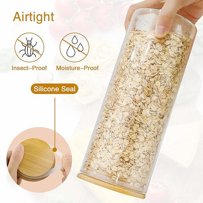 BGraceyy Glass Jars with Bamboo Lids, 58 oz 3 Pcs Kitchen Glass Containers with Bamboo Lids, Airtight Glass Pantry Storage Containers with Lids for Rice, Flour, Nuts, Cookie, Pasta, Oatmeal, Bean - Image 4