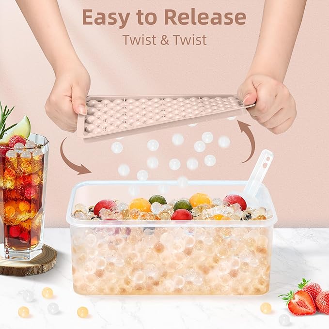 WIBIMEN Mini Ice Cube Trays, 0.55” Tiny Pebble Ice for Iced Coffee & Cocktails, Fast Chill, Easy Twist Release, Stackable with Lid & Storage Bin (4 Pack, Pink) - Image 2