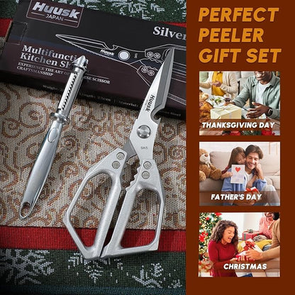Huusk Kitchen Scissors and Potato Peelers Set, Multifunction Japanese Vegetable Peeler for Kitchen, Stainless Steel Cooking Shears with Fruit Peeler for Carrot, Veggie, Gifts for Women - Image 7