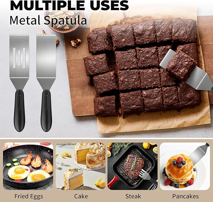 2Pcs Stainless Steel Spatula Set,Mini Serving Spatula for Kitchen Use,Metal Spatula for Cooking with Heat Resistant Handle,Metal Spatulas for kitchen use for Pancakes、Lasagna、Brownies (4PCS) - Image 4