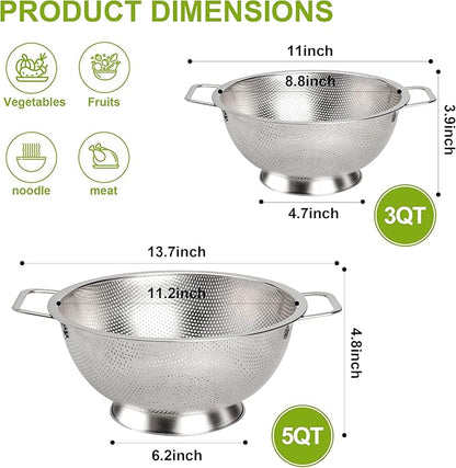 Gulex Colander Stainless Steel 5-Quart, Strainer for Kitchen Food, Dishwasher Safe - Image 2