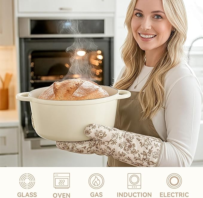 6 Quart Dutch Oven Pot with Lid, Non Stick Enameled Cast Iron Dutch Oven for Bread Baking, Heavy-Duty, Oven Safe Ceramic Cookware Up to 500°F for Baking, Braising, Stews, Roasting, Beige - Image 5