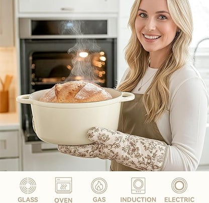6 Quart Dutch Oven Pot with Lid, Non Stick Enameled Cast Iron Dutch Oven for Bread Baking, Heavy-Duty, Oven Safe Ceramic Cookware Up to 500°F for Baking, Braising, Stews, Roasting, Beige - Image 5