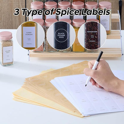 24 Pcs Glass Spice Jars with Labels and Pink Metal Caps, 4oz Empty Spice Containers with Shaker Lids, Funnel, Pen,Seasoning Storage Bottles for Spice Rack, Cabinet, Drawer - Image 3