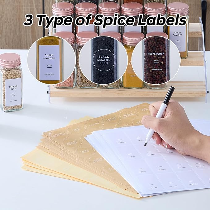 48 Pcs Glass Spice Jars with Labels and Pink Metal Caps, 4oz Empty Spice Containers with Shaker Lids, Funnel, Pen,Seasoning Storage Bottles for Spice Rack, Cabinet, Drawer - Image 3