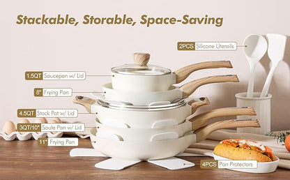 SENSARTE Ceramic Cookware Sets, Pots and Pans Set Non stick, Granite Induction Cookware, Non toxic Healthy Non Stick Kitchen Cooking Set, with Frying Pans Set, PFAS PTFE PFOA PFOS Free,14 Pcs - Image 6
