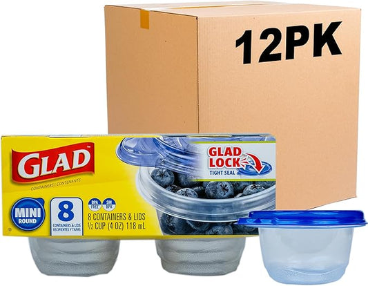 Glad GladWare Mini Round Food Storage Containers with Lids, Small BPA Free Reusable Plastic Snack Containers with Lock Tight Seal for Lunch, Portion Control, and On the Go, 4 Oz, 8 Count - 12 Pack by GladTrashFoodStorage