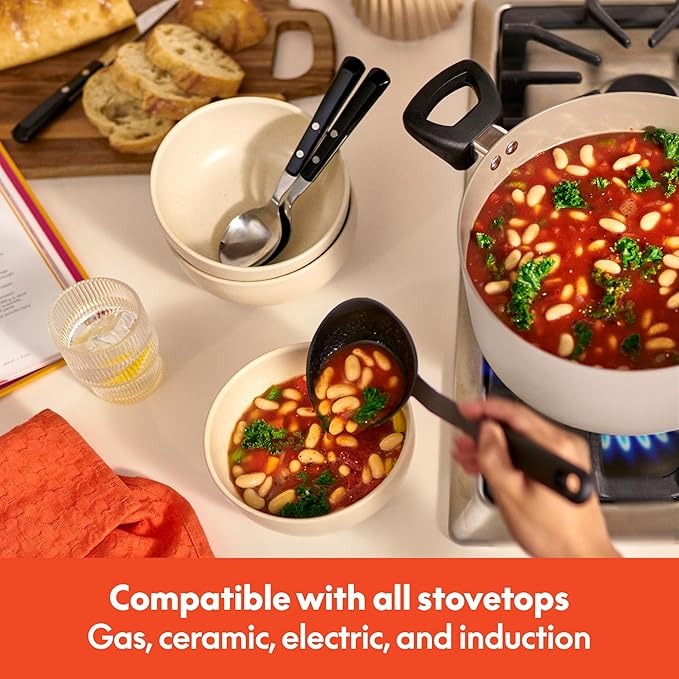 bella 12 Piece Cookware Set with EverGood™ Ceramic Nonstick Coating​, Dishwasher & Oven Safe, All Stovetops Compatible, Tempered Glass Lids and Cool Touch Handles, Oatmilk - Image 8