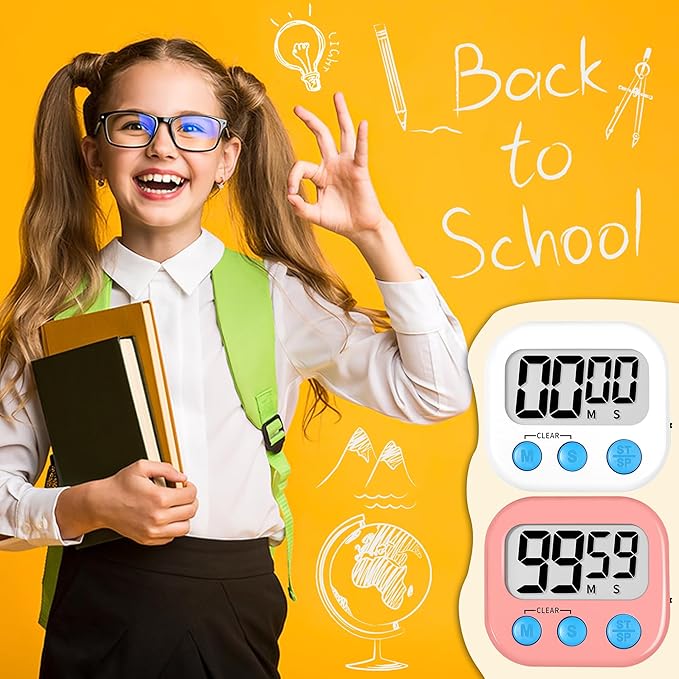 ZILLEEN Classroom Timer for Kids Teachers 2 Pack Digital Timers, White & Pink - Image 6
