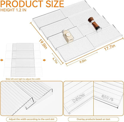 Yieach 8 Pack Adjustable Narrow In Drawer Spice Organizer - Expandable From 9'' to 17.7'' - Acrylic Drawer Seasoning Organizer,Clear Spice Drawer Insert Tray for Drawers Condiment,Jar Organization
