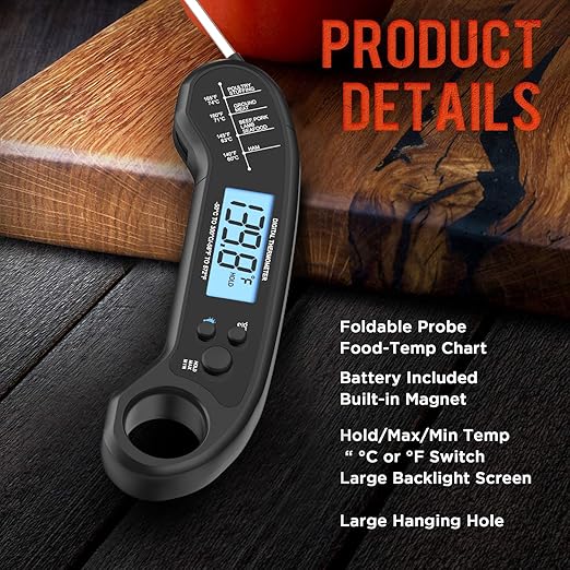 Meat Thermometer Digital, Instant Read Meat ThermometerI for Grill and Cooking, Waterproof Food Thermometer for Kitchen and Outside, BBQ, Turkey, Candy, Liquids, Beef - Image 5