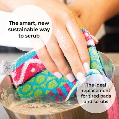 Skoy Scrub, 4-Pack Reusable, Non-Scratching Dish Scrubber for Kitchen and Household Cleaning, Planet-Friendly, Dishwasher Safe Soft Scrub, Monochromatic Colors - Image 7