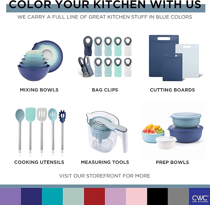 COOK WITH COLOR Prep Bowls with Lids- Wide and Deep Nesting Plastic Small Mixing Bowl Set with Lids, 8 Piece Set - Deep Bowls, Blue/Grey - Image 7