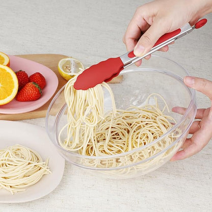 Hotec Mini Silicone Kitchen Tongs for Cooking - 7-Inch Small Serving Tongs with Silicone Tips, Set of 3 (Red) - Image 4