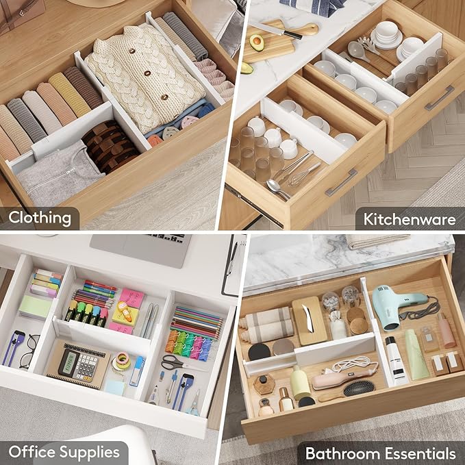 Lifewit 5 Pack 6" High Drawer Dividers 34-56cm/13.5-22" Adjustable Drawer Organizer for Clothes/Utensils, Expandable Drawer Separator in Dresser/Kitchen/Bedroom/Office Organization & Storage White - Image 8