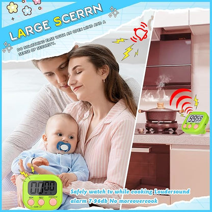 Mwellewm Digital Kitchen Timer 12 Packs Magnetic Classroom Stopwatch Timer 6 Colors Small Digital Countdown Timers for Cooking Mini Loud Alarm Stop for Kitchen Study Work Sports Games Office Clock - Image 3