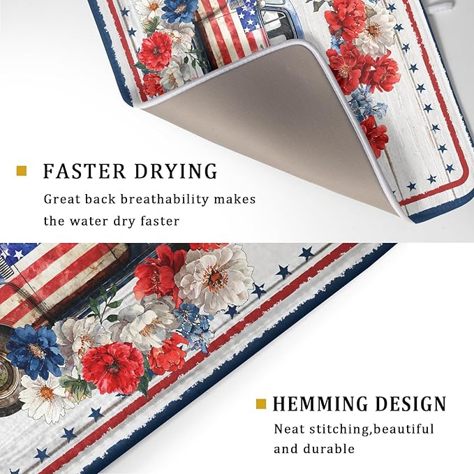 Patriotic Truck Dish Drying Pad 4th of July Drying Mat for Kitchen Counter Coffee Bar Sinks 18 X 24 Inch - Image 3