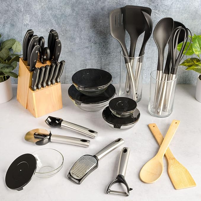 Gibson Home 95 Piece Kitchen in a Box Pots and Pans Cookware, Plates and Bowls Dinnerware, Cutlery Knife Block, Flatware Utensils, Tools & Gadgets, Storage, Glasses Set - Image 4
