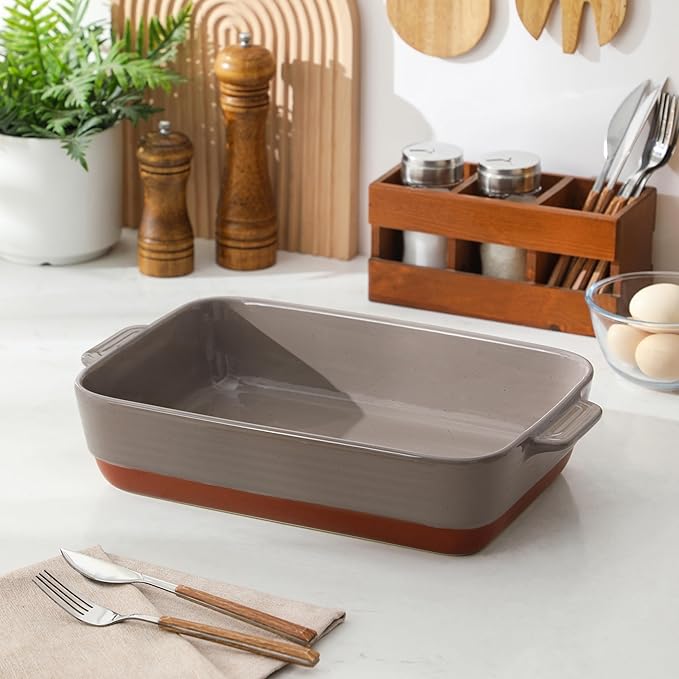 MALACASA 4.8 Qt Lasagne Dishes for Oven, 9 x 13 Inches Brown Ceramic Oven Dish with Handles, Deep Rectangular Baking Dish Casserole Dishes, Lasagna Pan Bakeware for Roasting, Series TARA - Image 8