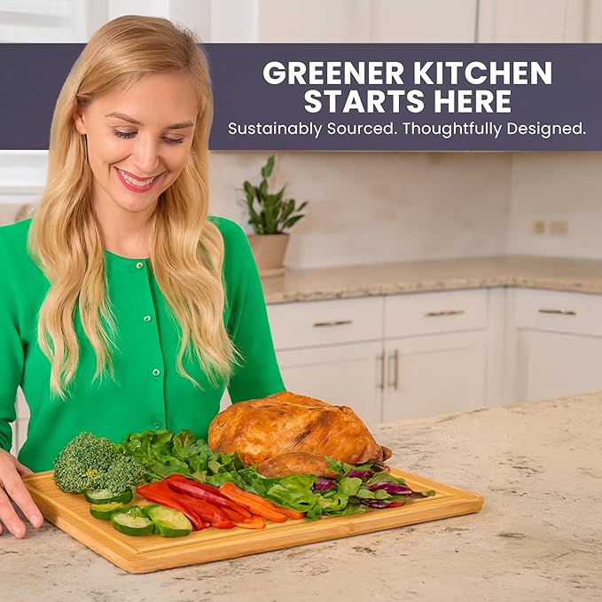 Extra Large Bamboo Cutting Board Featuring 18 Inch Wood Cutting Boards for Kitchen with Glue-Free Surface™ – Non-Toxic Wooden Chopping Boards, FSC-Certified, Durable Carving Boards - Rectangle - Image 8