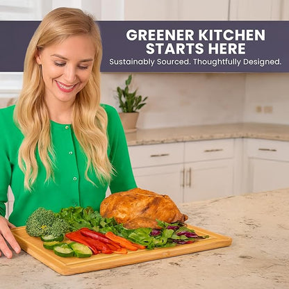 Extra Large Bamboo Cutting Board Featuring 18 Inch Wood Cutting Boards for Kitchen with Glue-Free Surface™ – Non-Toxic Wooden Chopping Boards, FSC-Certified, Durable Carving Boards - Rectangle - Image 8