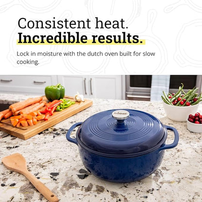 Lodge Essential Enamel Cast Iron Dutch Oven - Perfect for Bread Baking, Braising, Marinating & Slow Cooking - Features Moisture-Sealing Lid & Dual Handles - Kitchen Essentials - 6 Quarts - Indigo - Image 3