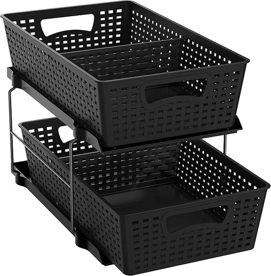 Simple Houseware 2 Tier Bathroom Organizer Tray Pull-Out Sliding Drawer, Under Sink Storage, Black by SimpleHouseware