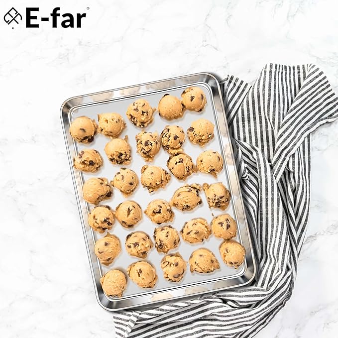 E-far Cookie Sheet for Baking, 18”x13” Stainless Steel Baking Sheet Pan for Oven, Large Non Toxic Metal Baking Tray for Cake Cookies, Healthy & Rust Free, Mirror Finish & Dishwasher Safe, 1 Pack - Image 7