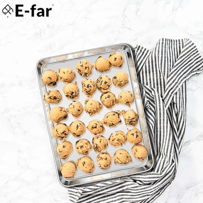 E-far Cookie Sheets Set of 3, 18”x13” Stainless Steel Baking Sheet Pans for Oven, Large Non Toxic Metal Baking Tray for Baking Roasting, Healthy & Rust Free, Mirror Finish & Dishwasher Safe - Image 7