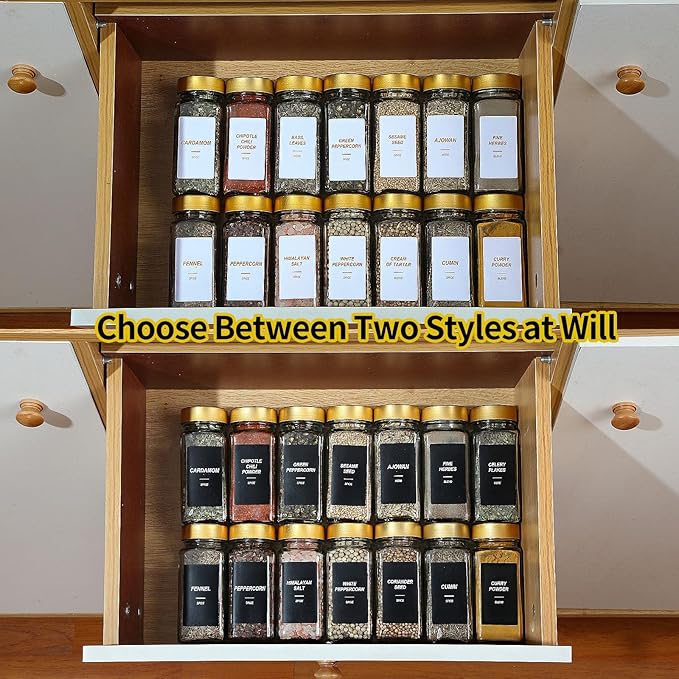 Glass Spice Jars with Label, 24Pcs Spice Jars with Shaker Lids-4 oz Gold Spice Seasoning Jars Bottles Containers Set for Spice Rack (24) - Image 6