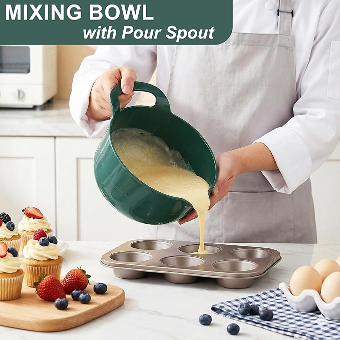 BoxedHome 4 Pack Nesting Mixing Bowl with Pour Spout and Handle, BPA free Microwave & Dishwasher Safe(Green, 4 Pack with Handle) - Image 2