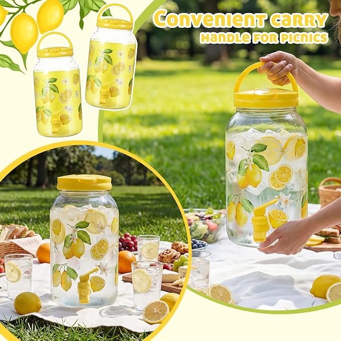 Havawish 2 Pcs 1 Gallon Plastic Beverage Dispenser with Spigot Clear Summer Kitchen Fridge Drink Dispenser for Parties Lemonade Juice Tea Beer Cold Water(Yellow,Classic)