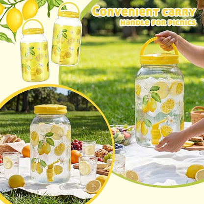Havawish 2 Pcs 1 Gallon Plastic Beverage Dispenser with Spigot Clear Summer Kitchen Fridge Drink Dispenser for Parties Lemonade Juice Tea Beer Cold Water(Yellow,Classic)