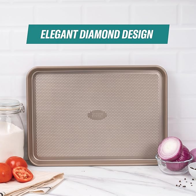 Baker's Secret Baking Sheet Pan Set, 3x Cookie Sheets for Oven, Diamond Texture Premium Air Flow, Set of 3 Baking Trays, Extra Thick 0.6mm with Diamond Base PFOA, PFOS, PTFE and PFAS free - Image 5