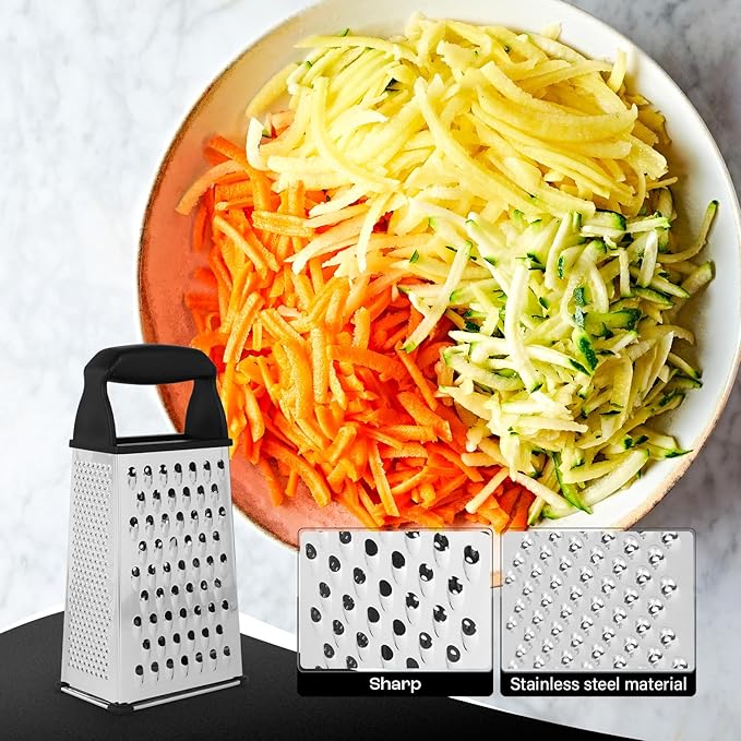 Professional Box Cheese Grater with Container & Handle – Durable Stainless Steel Cheese Shredder for Kitchen, Multi-Sided Food Chopper for Kitchen Use – Black - Image 6