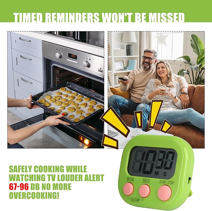 6 Pack Multi-Function Electronic Timer, Colorful Kitchen Timers Digital Magnetic, Countdown Timer, Big LCD Display Loud Alarm Kitchen Timers for Cooking, Bathing, Gym, Meeting, Classroom - Image 7