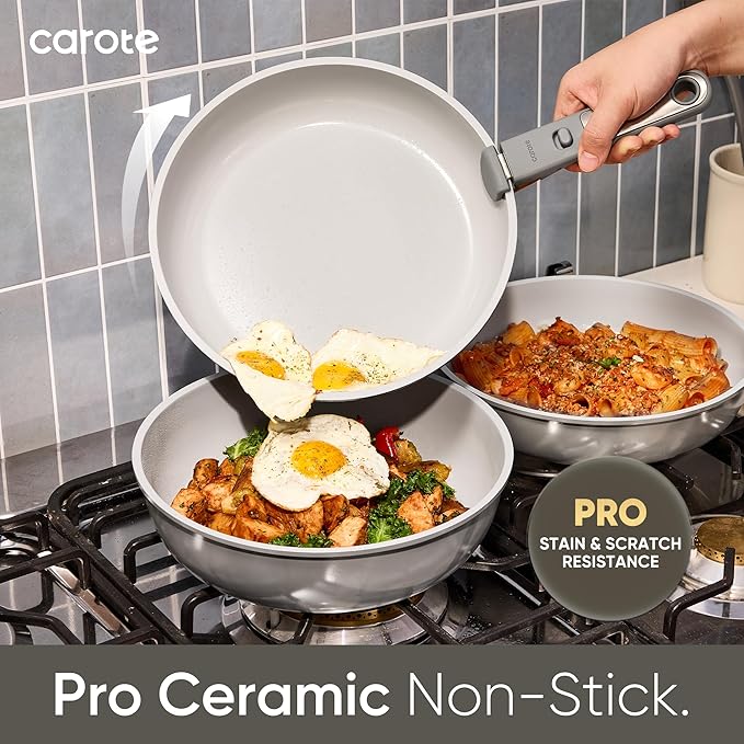 CAROTE 27pcs Ceramic Cookware Set Nonstick, Pots and Pans Set Non Stick, Non Toxic Cookware Detachable Handles, Dishwasher/Oven Safe, RV/Camping Cookware, Pan and Pot with Kitchen Utensils, Dark Gray - Image 3
