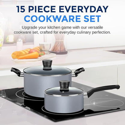 SereneLife Kitchenware Pots & Pans Basic Kitchen Cookware, Black Non-Stick Coating Inside, Heat Resistang Lacquer (11 Piece set), One Size, Gray - Image 2