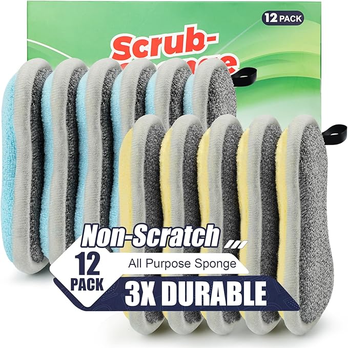 Dual Sided All-Purpose Sponges Kitchen,Dish Sponge for Washing Dishes Cleaning Kitchen,Non Scratch,Rough Scrubbers for Non-Stick Cookware, Soft Microfiber Scrub for Dishes(12 Pack) by PANYEE