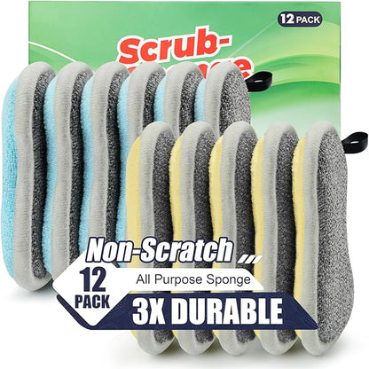 Dual Sided All-Purpose Sponges Kitchen,Dish Sponge for Washing Dishes Cleaning Kitchen,Non Scratch,Rough Scrubbers for Non-Stick Cookware, Soft Microfiber Scrub for Dishes(12 Pack) by PANYEE
