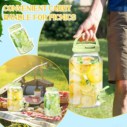 Havawish 2 Pcs 1 Gallon Plastic Beverage Dispenser with Spigot Clear Summer Kitchen Fridge Drink Dispenser for Parties Lemonade Juice Tea Beer Cold Water(Green,Cylinder)