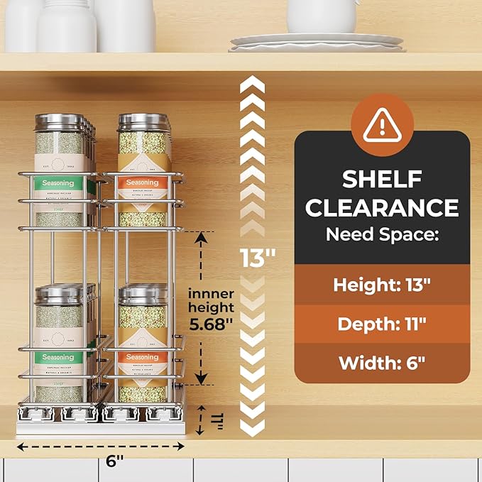 Mystozer Pull Out Spice Rack Organizer for Cabinet, Slide Out Spice Racks, Easy to Install Spice Cabinet Organizers, 5.28" Wx10.43 Dx8.26 H, 2 Drawers 2 Tiers(Silver) - Image 2