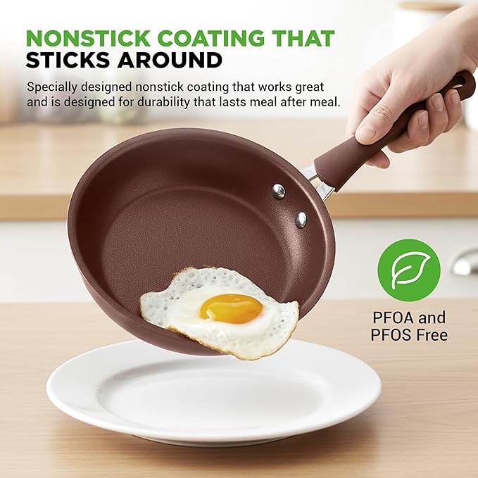NutriChef 20 Piece Professional Home Kitchen Cookware and Bakeware, Pots and Pans Set Non Stick Kitchenware, Cool-Touch Handles, Safe for Gas, Electric, Induction Cooktops, Easy Clean, Brown - Image 3